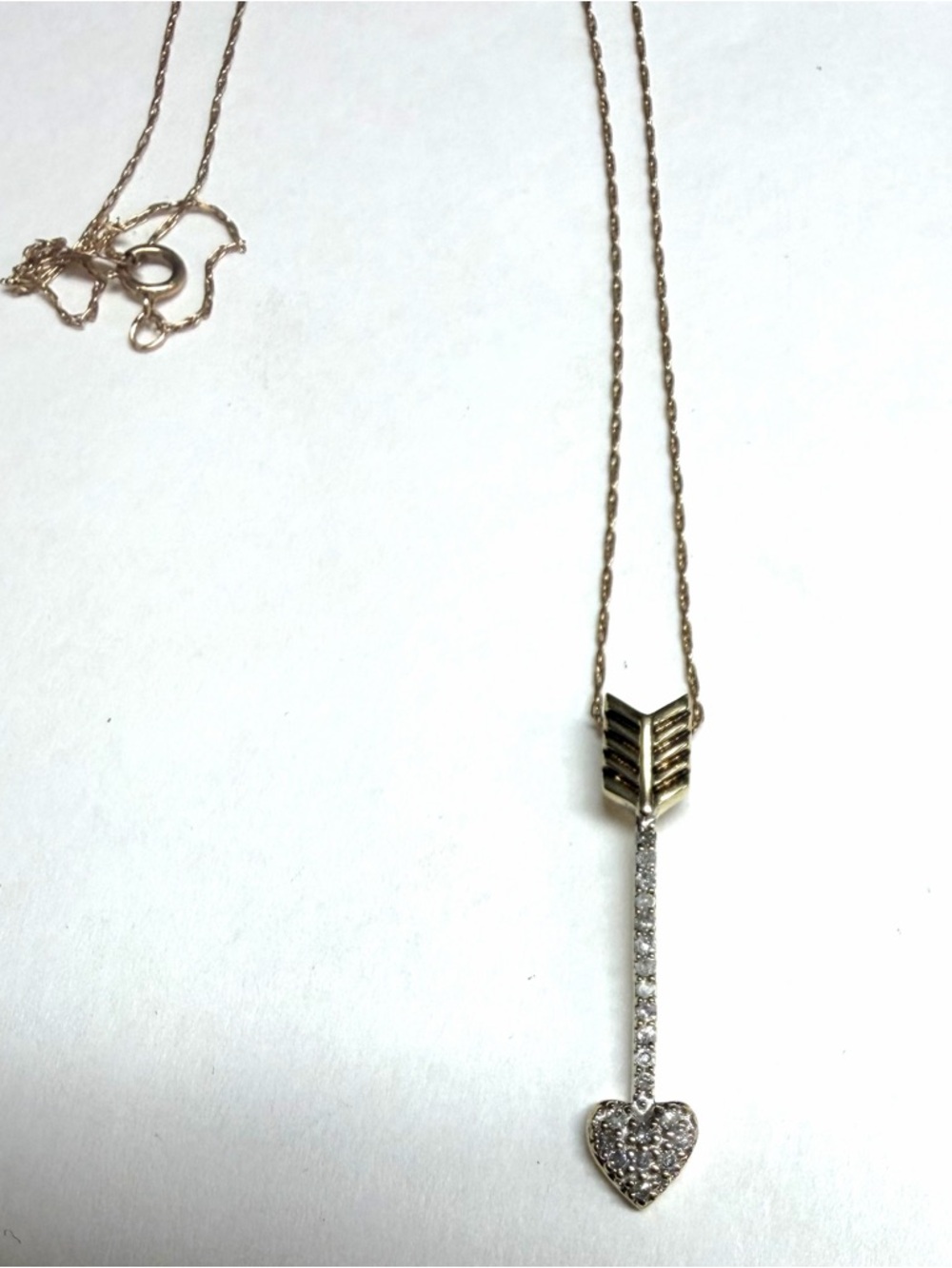 10k Yellow Gold Natural Diamond Heart Arrow Pendant Necklace - Picture 3 of 5